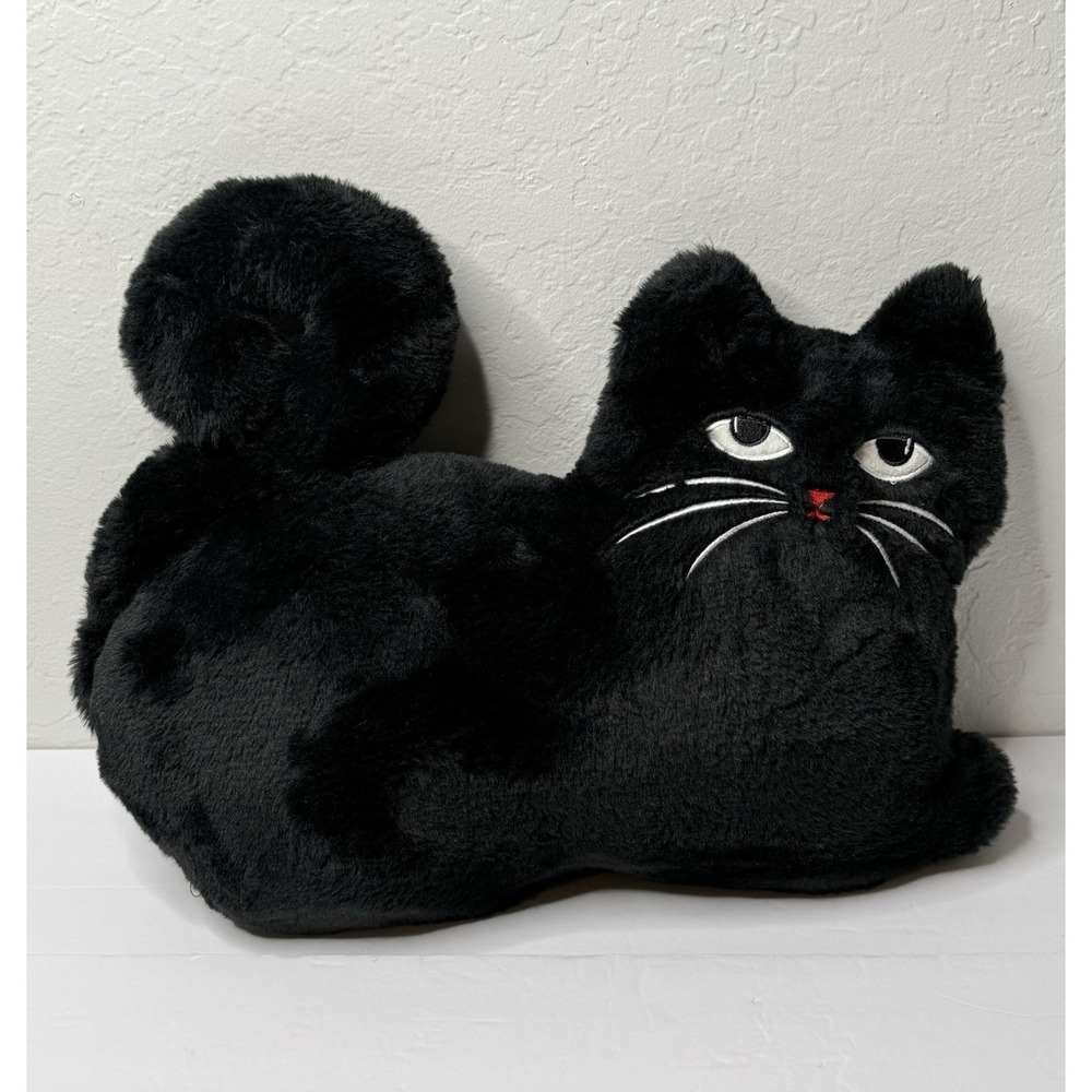 At‎ Home Halloween Black Cat Stuffed Animal Wired Tail Plush Kitty Moody Angry
